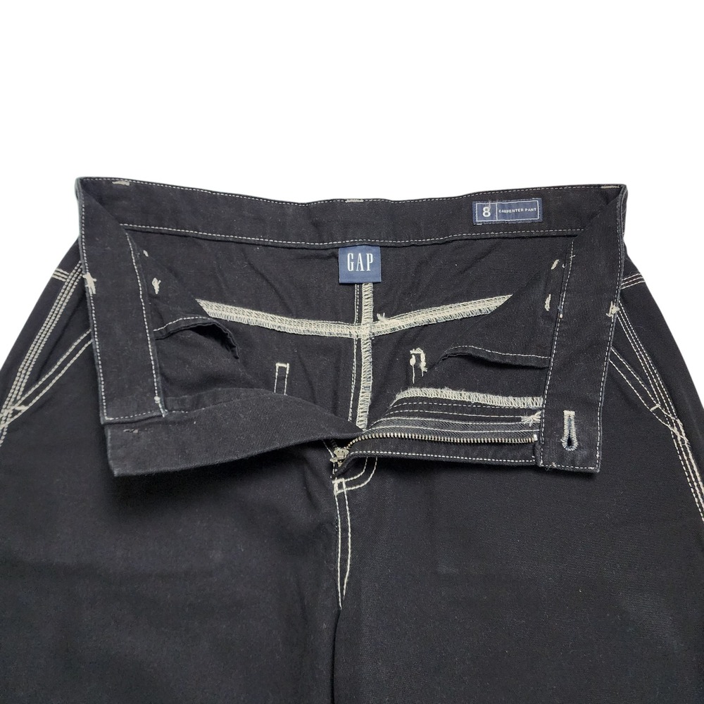 Gap Womens Carpenter Pants Size 8 Black White Contrast Stitch High Rise Cotton - Picture 6 of 14